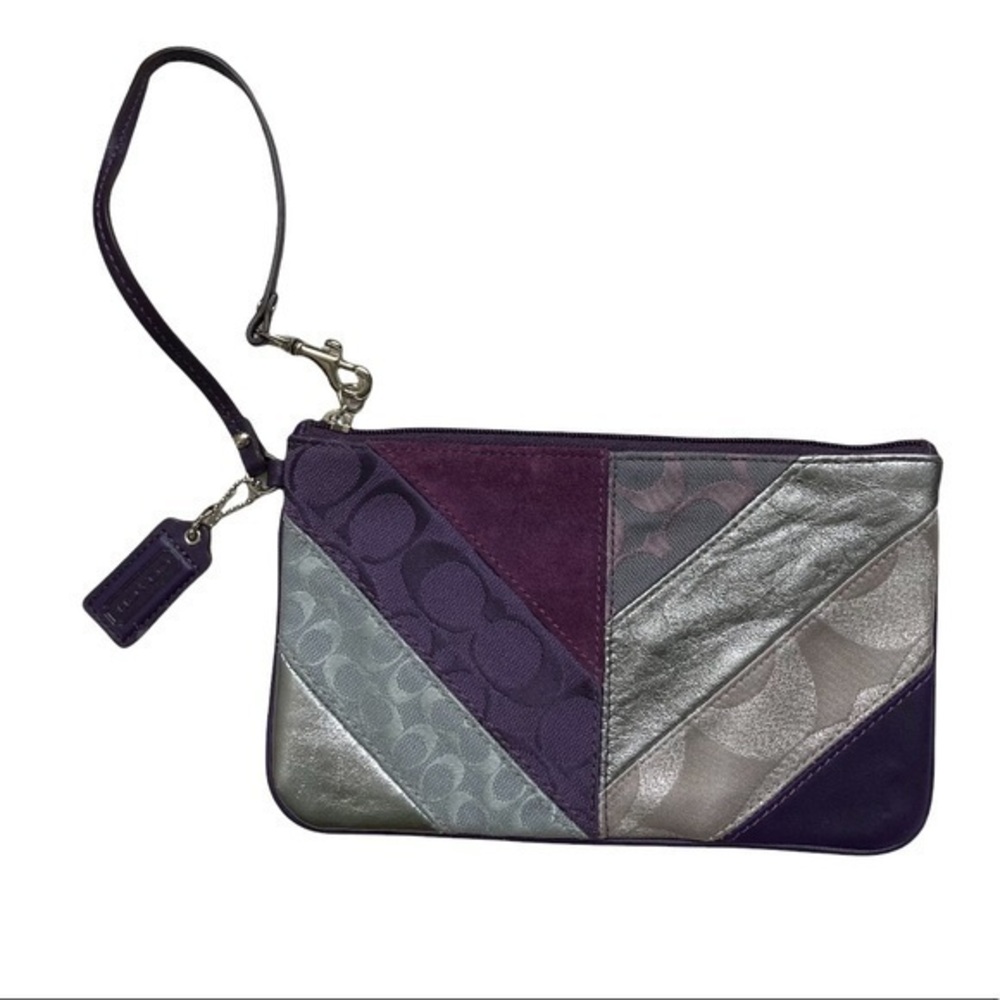Coach purple silver chevron wristlet bag